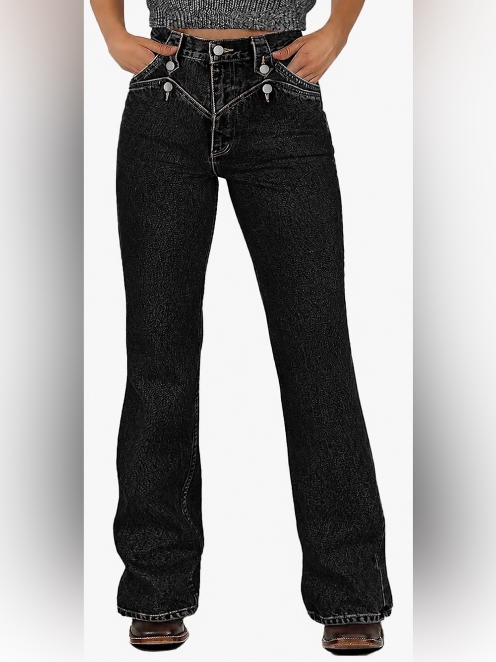 Flamingals Wash Button Decor High Rise Bootcut Jeans Size Large NWT
